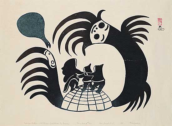 #1244 ~ Pootoogook - Eskimo Mother and Children Frightened by Demons  #18/50