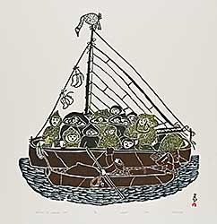 #1226 ~ Ashoona - Eskimos on Sealskin Boat  #18/50