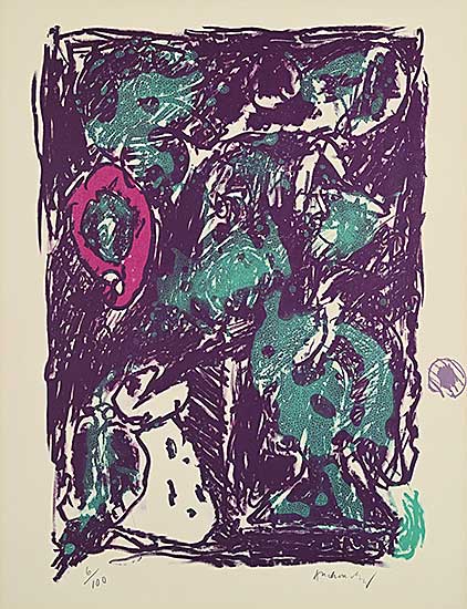#2004 ~ Alechinsky - Untitled - Abstract Purple and Green  #6/100