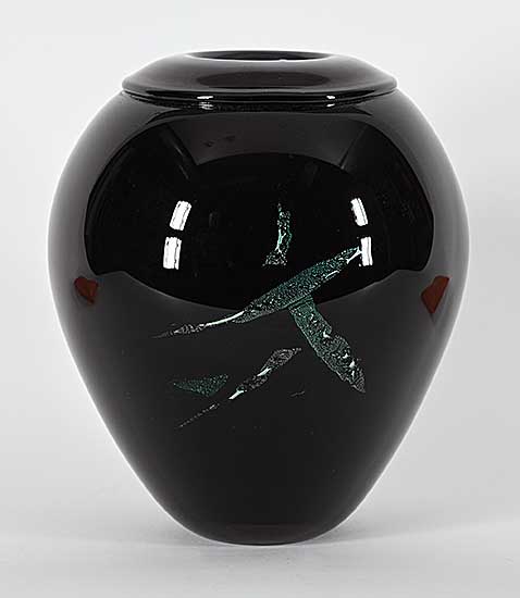 #2148 ~ Hall - Untitled - Black and Green Pot with Symbol I