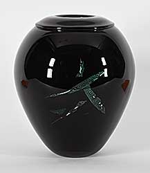 #2148 ~ Hall - Untitled - Black and Green Pot with Symbol I