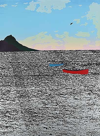 #2195 ~ Laing - Untitled - The Blue and Red Canoe