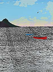 #2195 ~ Laing - Untitled - The Blue and Red Canoe
