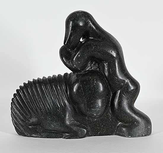 #1103 ~ Aittauq - Untitled - Bear and Muskox Fighting