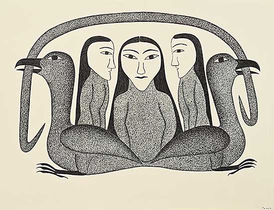 #1127 ~ Ashevak - Untitled - Women and Birds