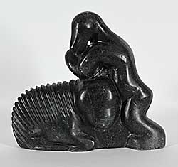 #1103 ~ Aittauq - Untitled - Bear and Muskox Fighting