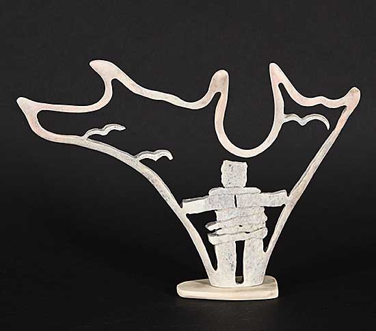 #1220 ~ Kadloo - Untitled - Inukshuk and Birds under Northern Lights
